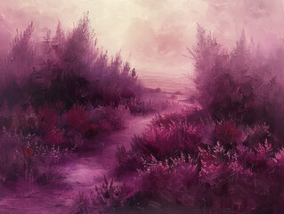 Lavender Fields Impressionist Oil Painting in Violet Tones