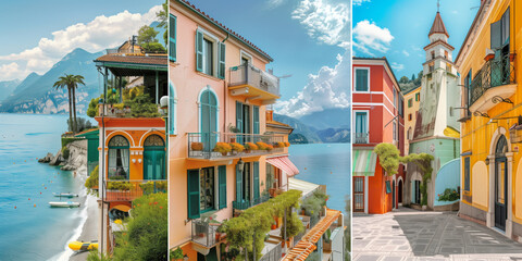 Collage of three vibrant photos of typical Italian landscapes. Mediterranean vacations, holiday...