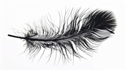 Obraz premium A silhouette of a feather, its fine details and texture highlighted against a white background. The image offers a sense of lightness and the intricate design of nature.