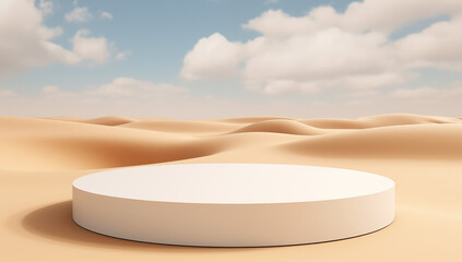 Blank pastal podium on natural sand environment for product presentation and display