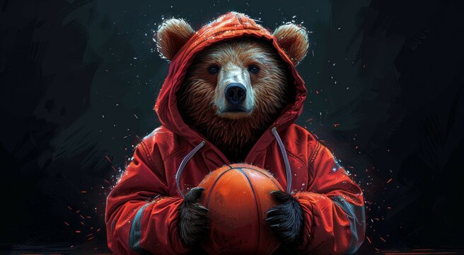 Modern illustration of a bear doll playing basketball on a black background with the slogan "take the shot"