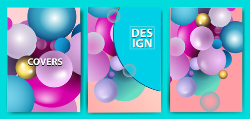 Abstract futuristic cover set with watercolor bubbles on a blue background