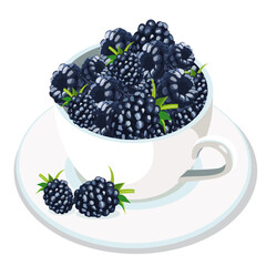 Cup with blackberries on a white background