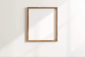 White Wall With Hanging Wooden Frame, Frame Mock Up
