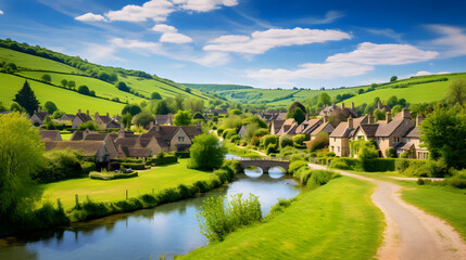 Enthralling Scenic Vista of the English Countryside - The Harmony of Nature and Village Life
