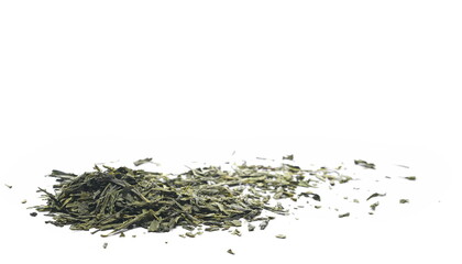 Sencha green tea pile isolated on white