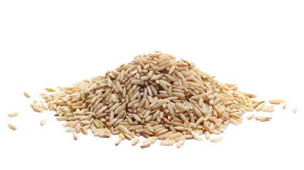 Brown long rice, uncooked and hulled, isolated on white