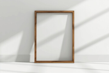 Minimalist Wooden Frame on White Wall, Frame Mock Up