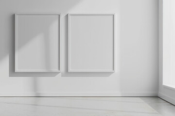 White Room With Two Framed Pictures, Frame Mock up 