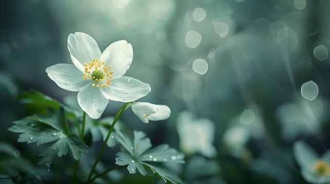 Snowdrop Anemone - Anemone sylvestris- in Spring season. Shallow focus.
