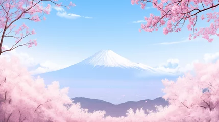 Papier Peint Lavable Rose clair 桜と富士山