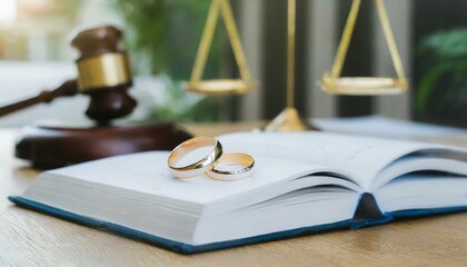 Rings with judge on book on table. 