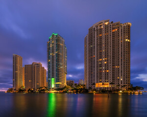 Miami skyline at dawn with long exposure