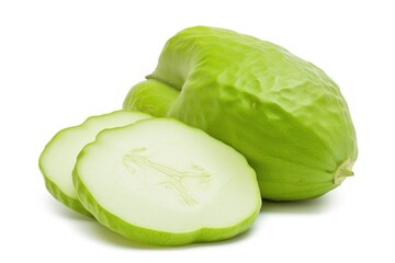 Fototapeta premium Fresh Green Cabbage and Sliced Pieces Isolated on White Background