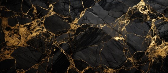 Elegant and luxurious wallpaper featuring a combination of black and gold colors with a striking gold vein running through the marbled design