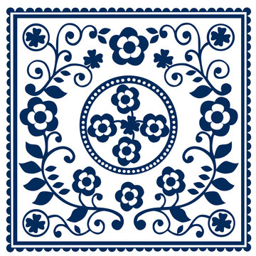 flowers  for design scarf tile blue white background