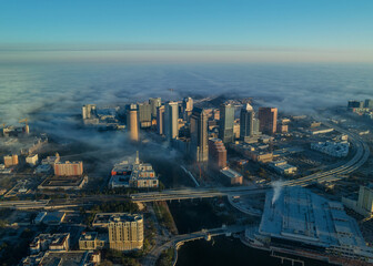 Downtown Tampa Skyline view from Air on foggy morning - 770110608