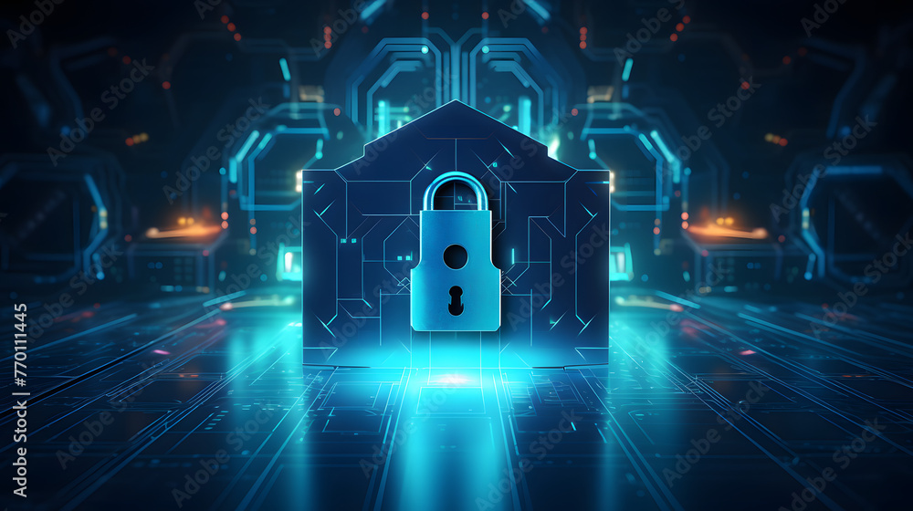 Aufkleber a digital security icon with an open padlock on the background of a dark background