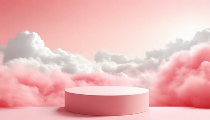Background podium pink 3d product sky platform display cloud pastel scene render stand. 