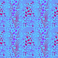 Cartoon autumn harvest seamless Halloween mushrooms with skulls pattern for wrapping paper and fabrics