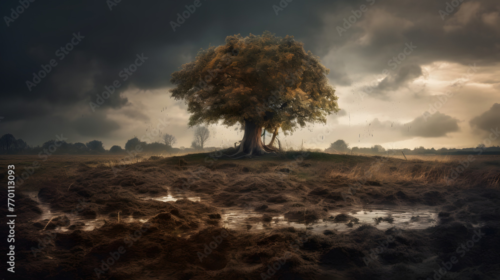Poster a tree standing in the middle of a field