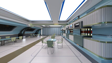 宇宙船内の会議室　3DCGレンダリング