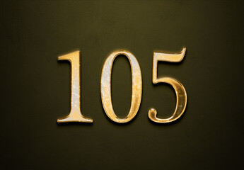 Old gold effect of 105 number with 3D glossy style Mockup.