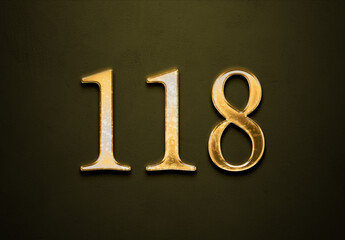Old gold effect of 118 number with 3D glossy style Mockup.