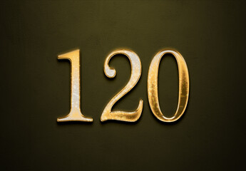 Old gold effect of 120 number with 3D glossy style Mockup.