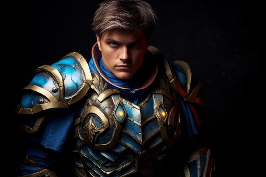 A Man in Blue and Gold Armor