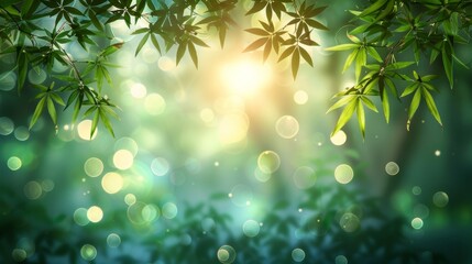 Lush bamboo forest and verdant meadow with soft natural lighting in blurred style