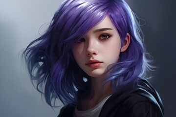 Girl With Purple Hair and Black Jacket