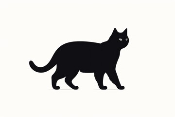 Black Cat Silhouetted on White Background
