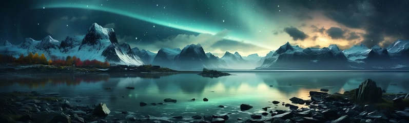 Foto op Canvas landscape with mountains and lake at night © KRIS