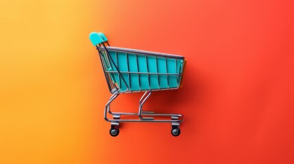 A shopping cart icon on a bright solid color background