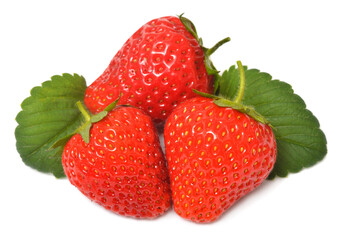 Strawberry macro with leaves isolated on white background