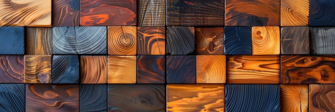 Colorful abstract wood texture mosaic with veneer tiles scales for vibrant background