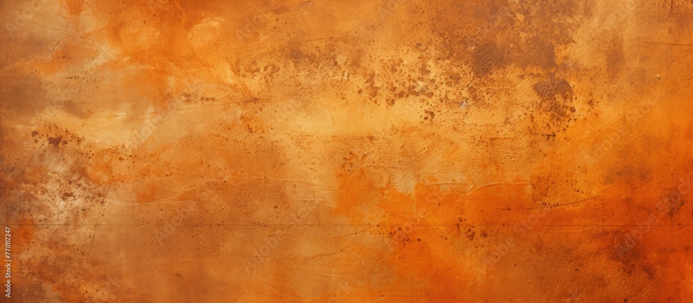 Poster close-up image showing the detail of a weathered and rusted wall with peeling brown and orange paint