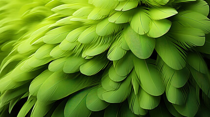 Close up of light lime luxurious feather background with copying spaces. Generative AI - obrazy, fototapety, plakaty