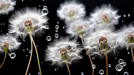 White dandelion head with flying