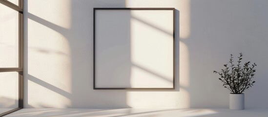 Empty picture frame and sunlight hitting a wall