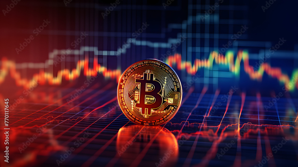 Poster bitcoin currency on an abstract background of charts