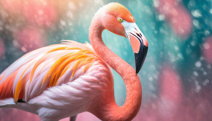 flamingo against soft pastel background, exuding grace and beauty
