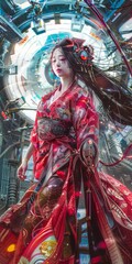 oriental cyberpunk female warrior, fictional character,
