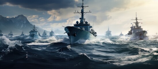 Military Ships at Sea - obrazy, fototapety, plakaty