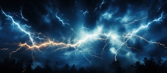 Lightning strike in the night sky. Night sky with lightning strike