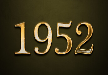 Old gold effect of 1952 number with 3D glossy style Mockup.