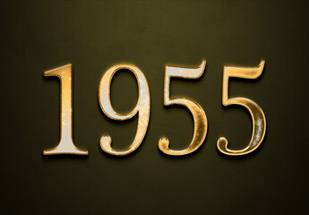 Old gold effect of 1955 number with 3D glossy style Mockup.