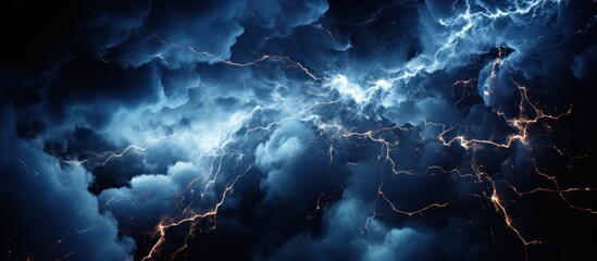 Lightning strike in the night sky. Night sky with lightning strike - obrazy, fototapety, plakaty