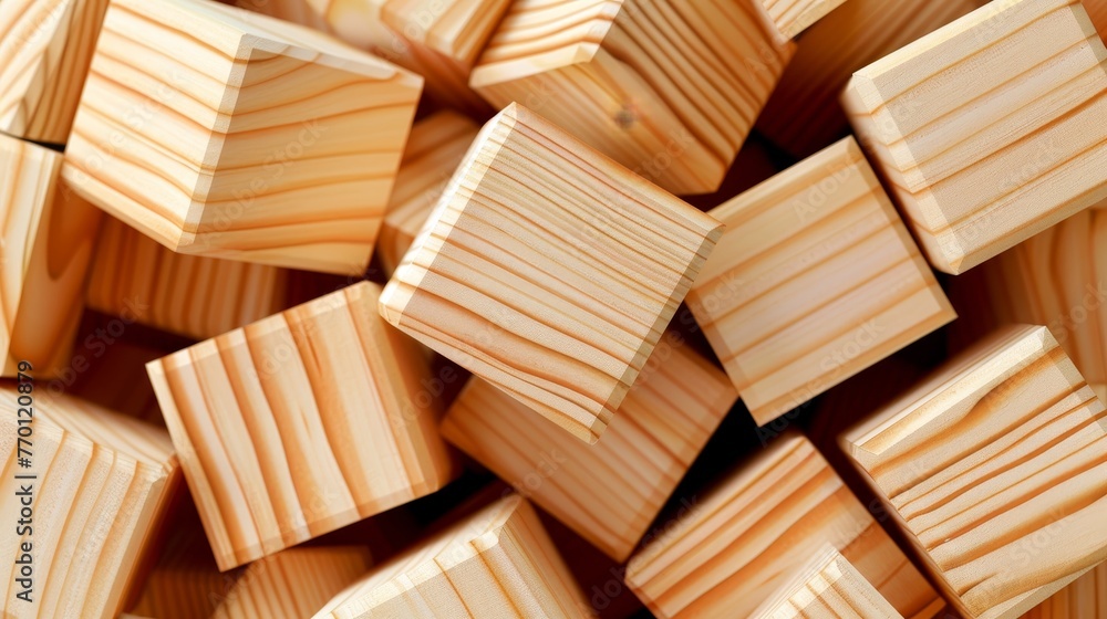 Poster abstract block stack of wooden 3d cubes showcasing rustic wood texture for backdrop